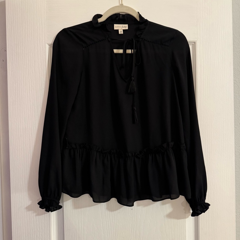 Black Neck Tie Long Sleeve Blouse